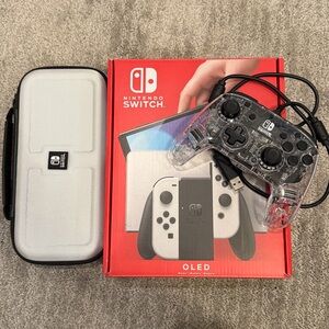Nintendo Switch OLED with Transparent Controller and White Case BUNDLE